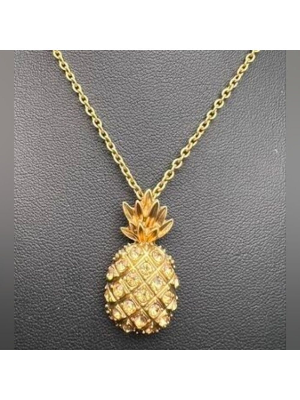J.crew Gold Tone Pineapple Dotted Pendant Necklace Rhinestones